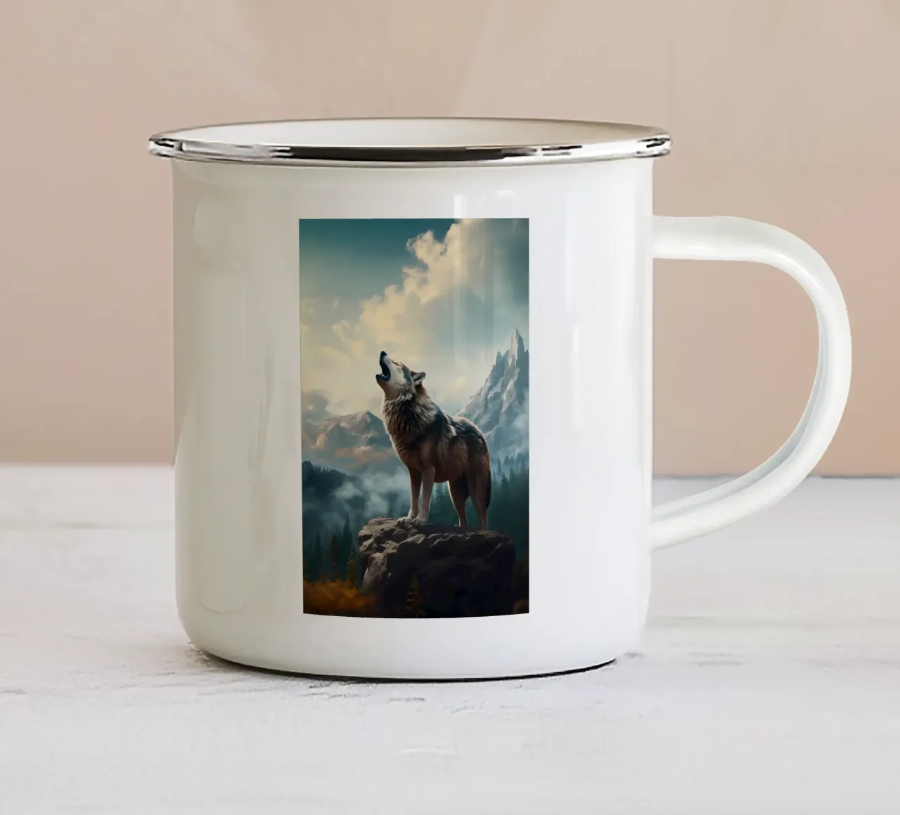 Animale lupo tazza in smalto da Pierre Walton