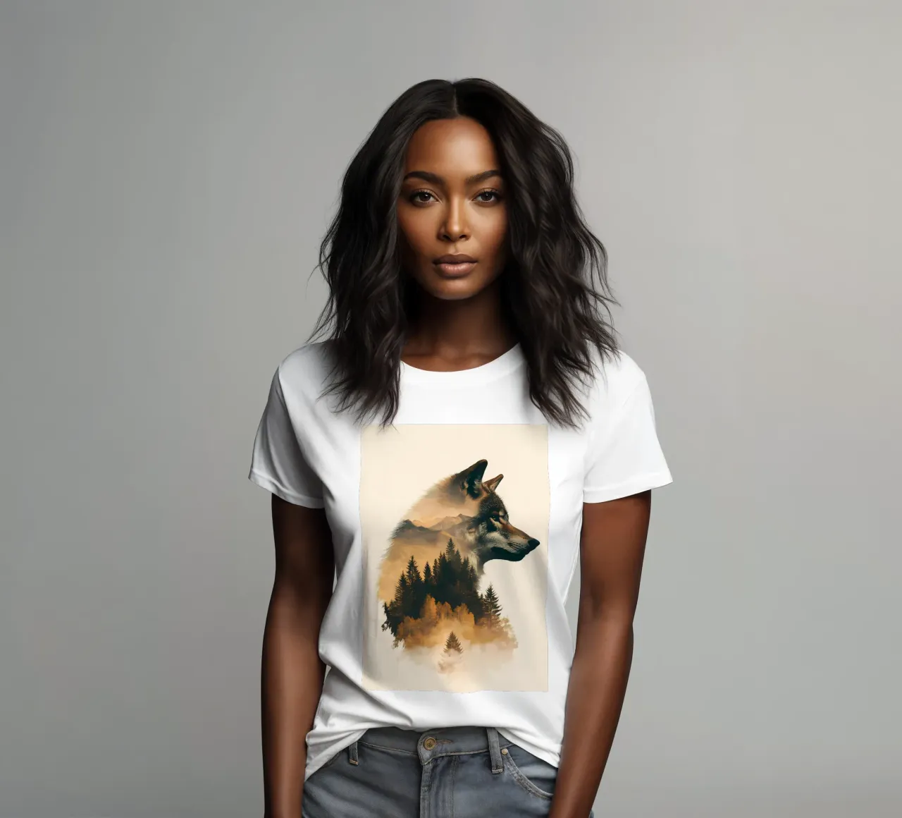 Wolf Dier dames t-shirt getailleerd van Pierre Walton