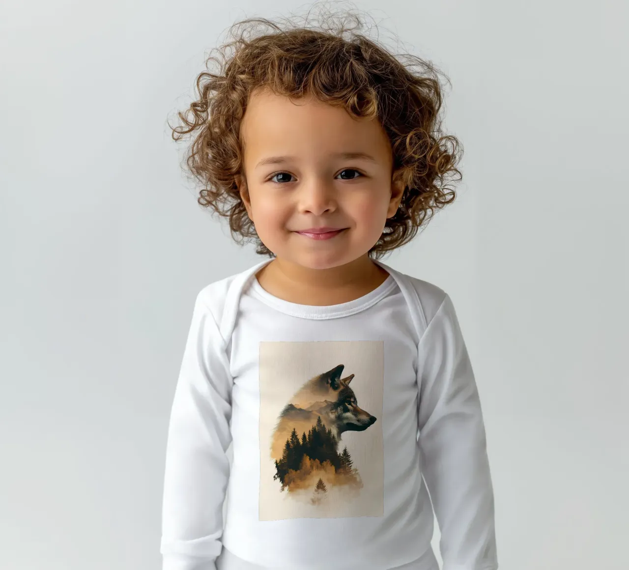 Wolf Animal long-sleeve baby romper by Pierre Walton