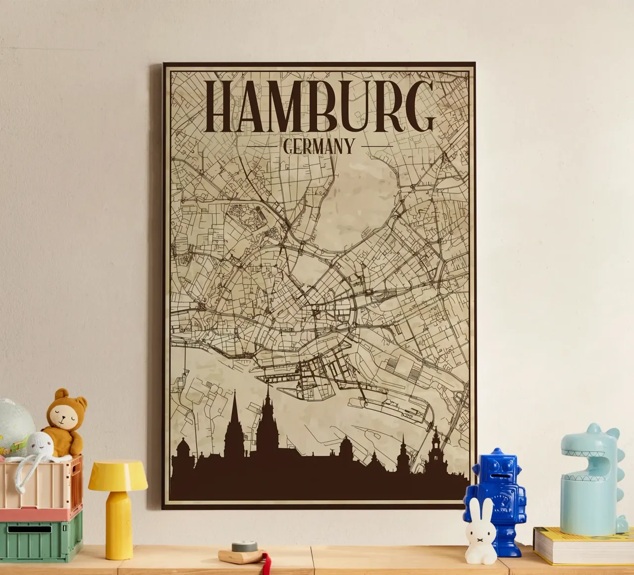 Amburgo Mappa Skyline tela con Cornice a cassetta da Christopher Adams
