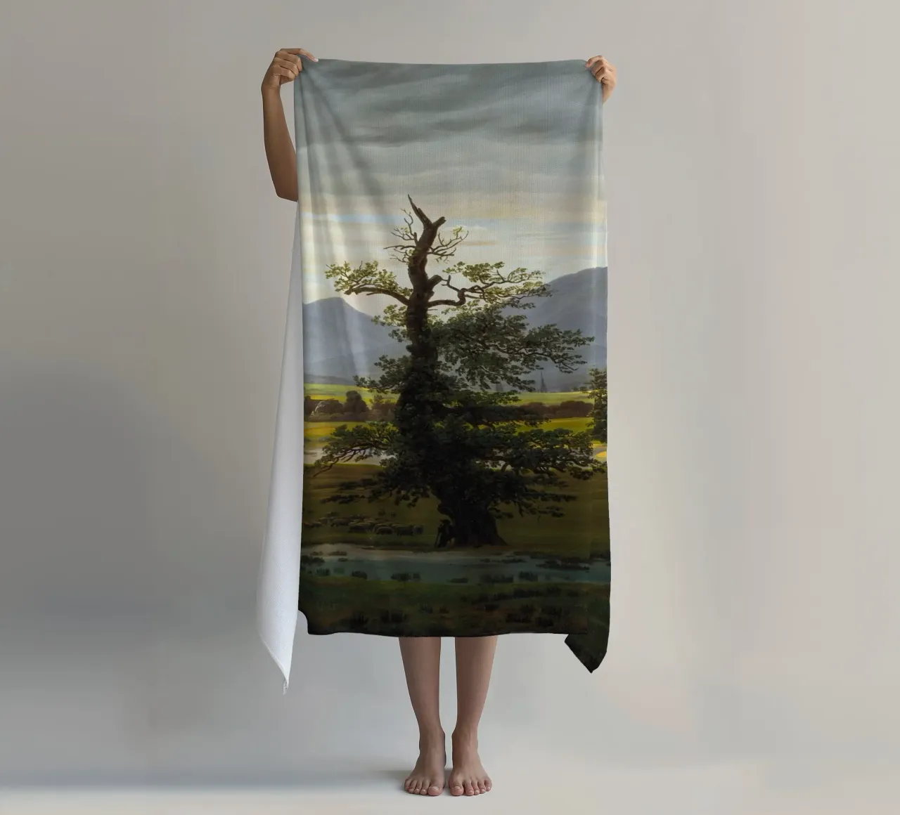 Caspar David Friedrich - The Lone Tree beach towel by Timeless Artworks
