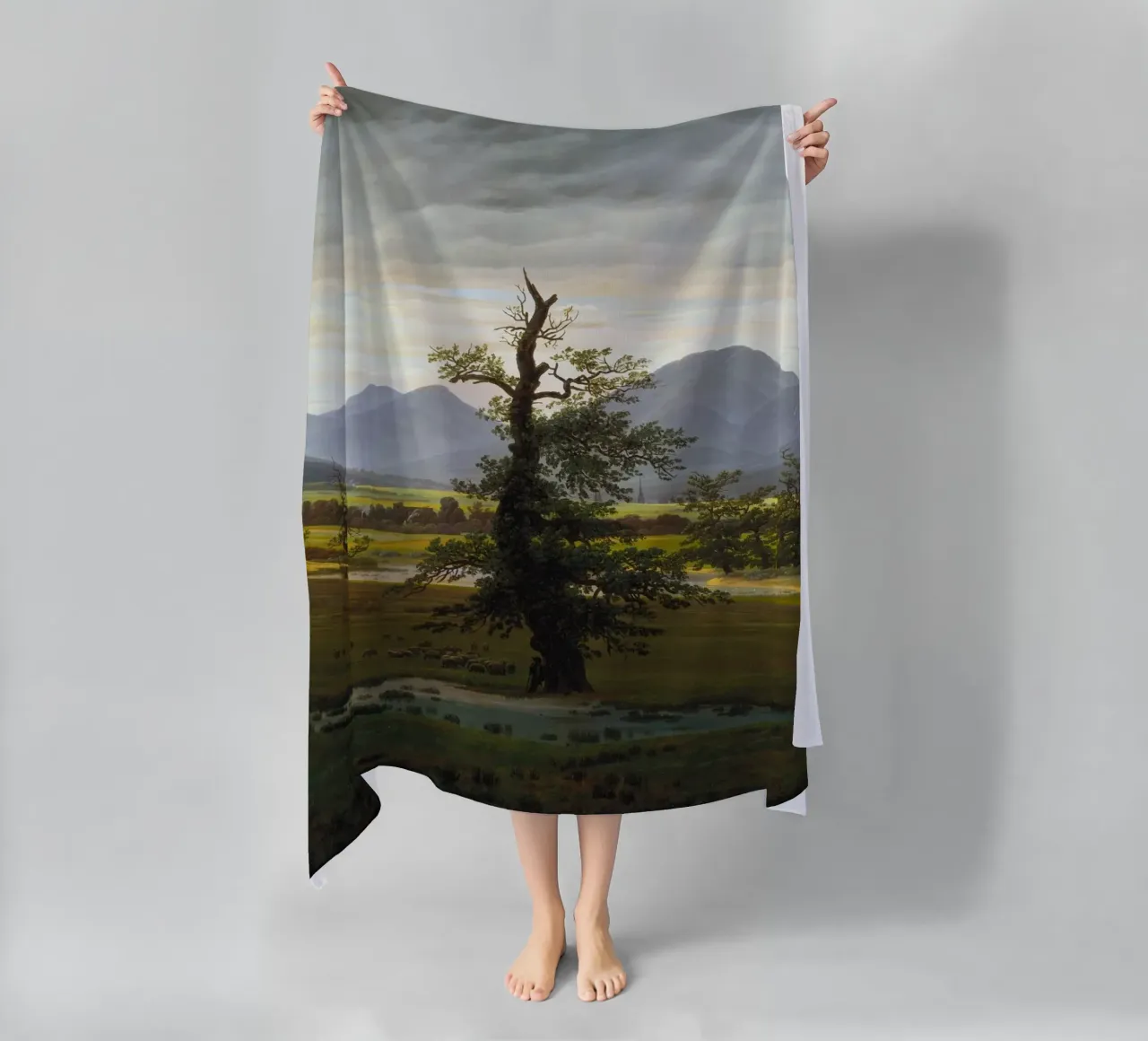 Caspar David Friedrich - The Lone Tree beach towel by Timeless Artworks