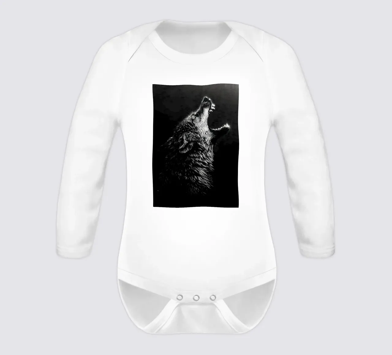 Wolf Animal long-sleeve baby romper by Pierre Walton
