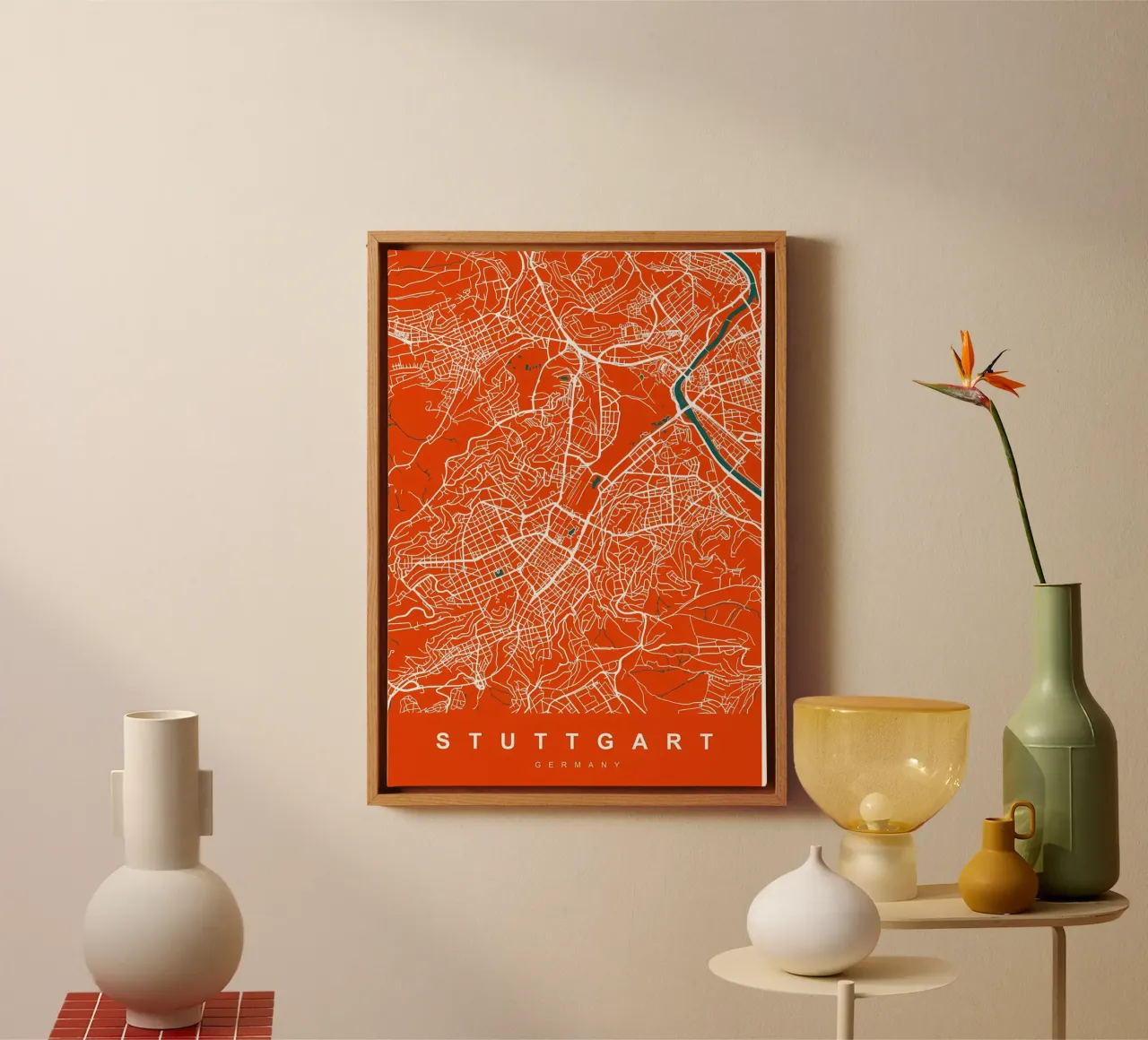 Map STUTTGART GERMANY canvas with Floater frame by Christopher Adams