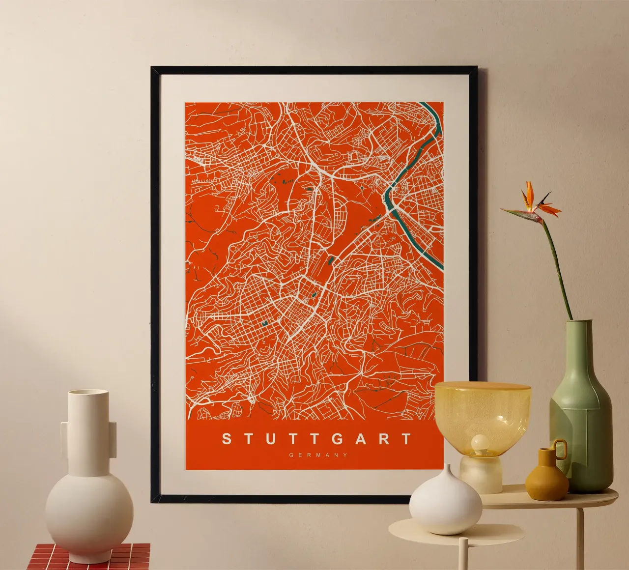 Mappa STUTTGART GERMANIA poster con telaio in legno da Christopher Adams