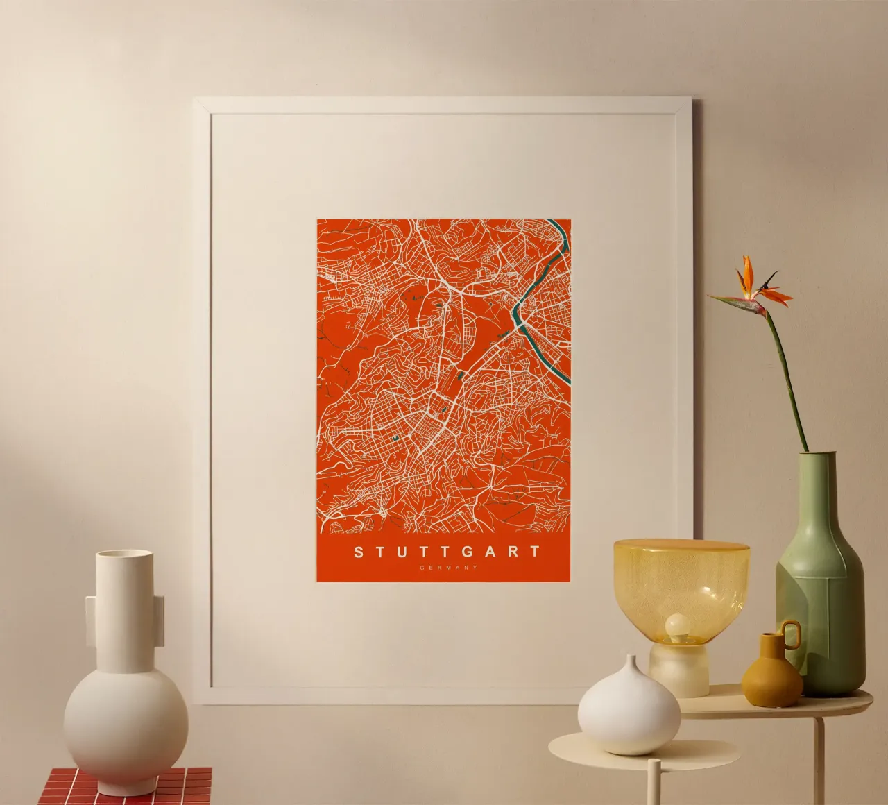 Mappa STUTTGART GERMANIA poster con telaio in legno da Christopher Adams