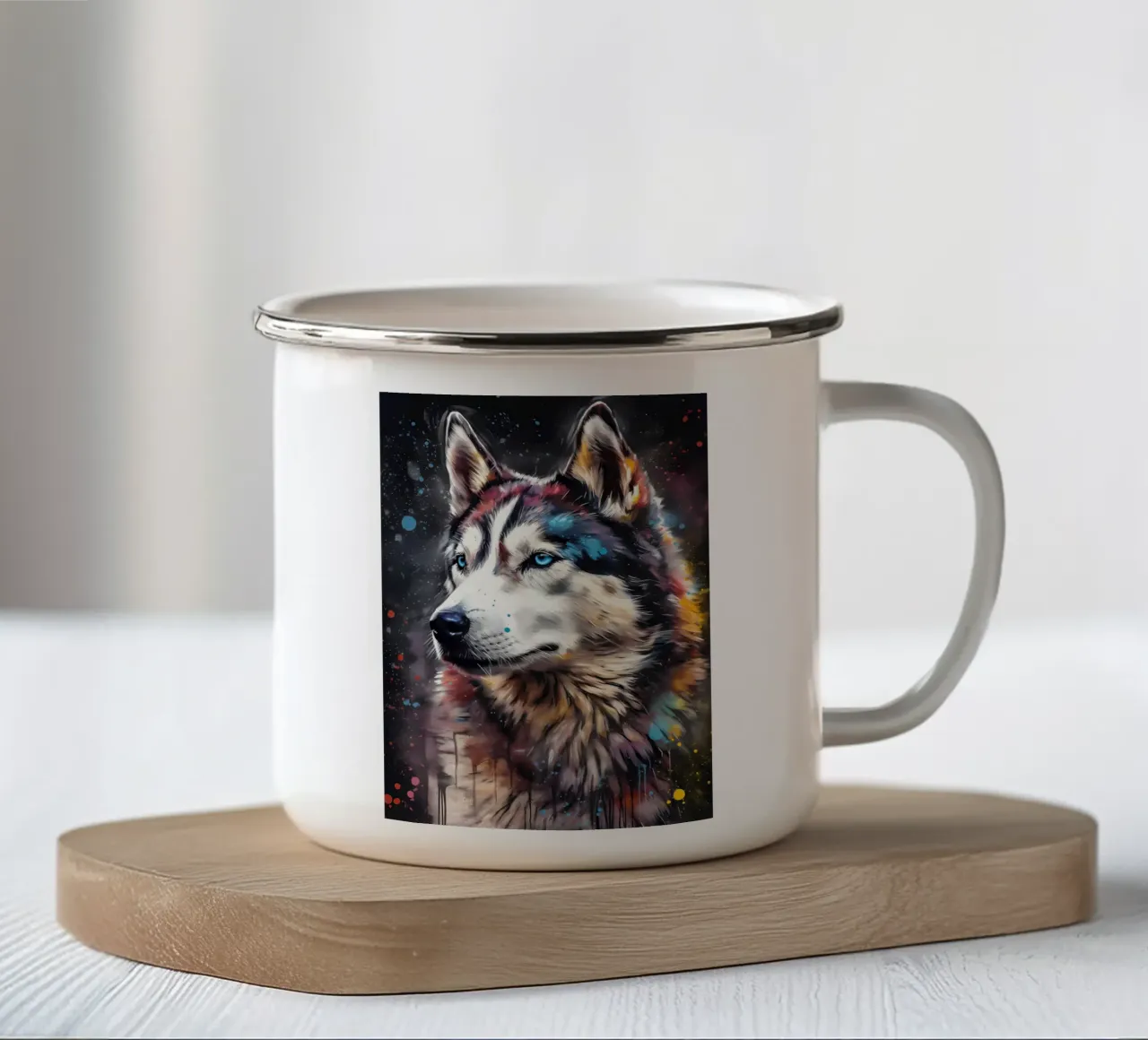 Animale lupo tazza in smalto da Pierre Walton