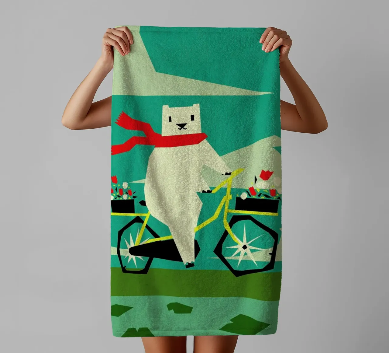 Yeti riding a bike badhanddoek van Yetiland