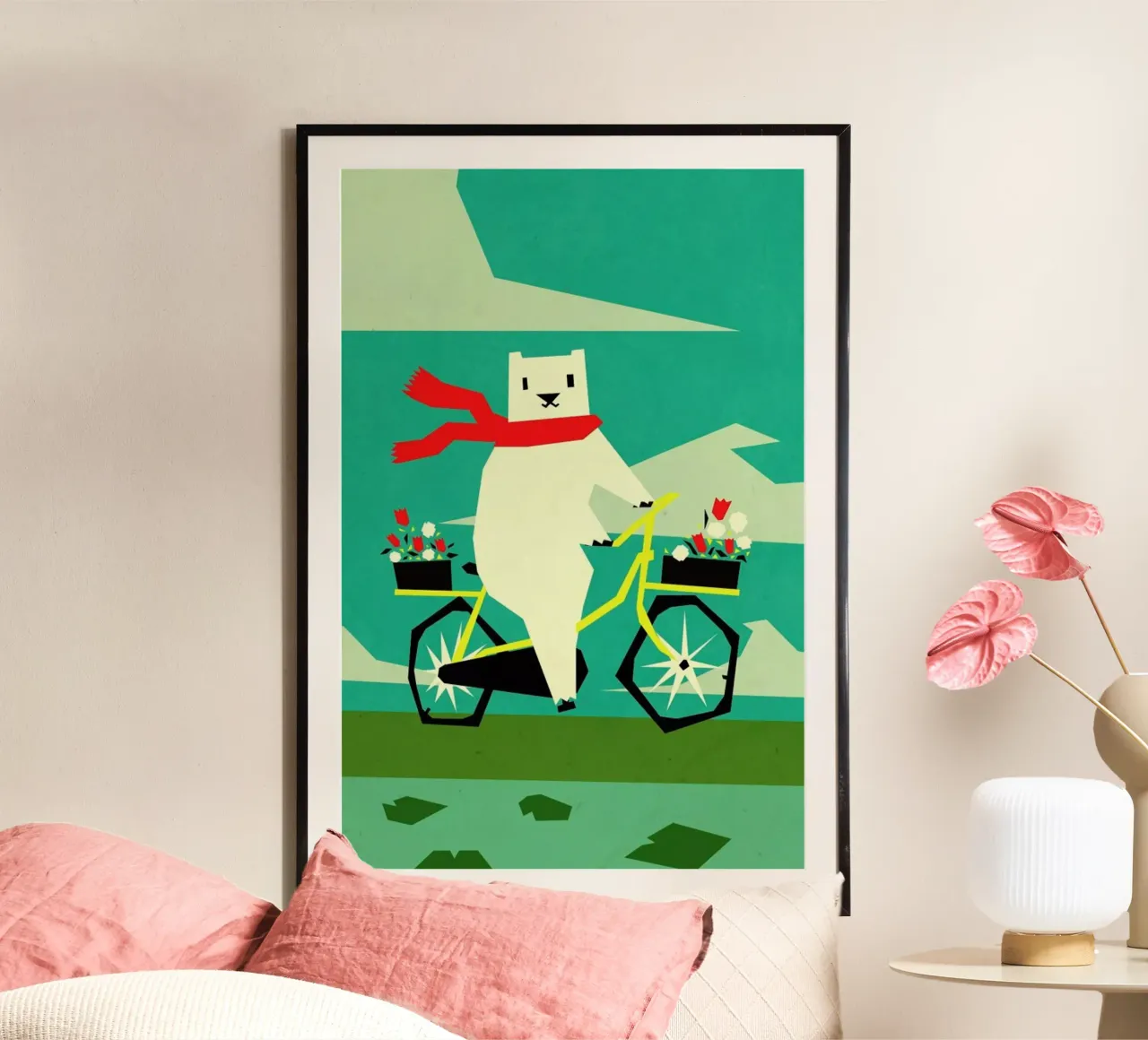 Yeti riding a bike poster con telaio in plastica da Yetiland