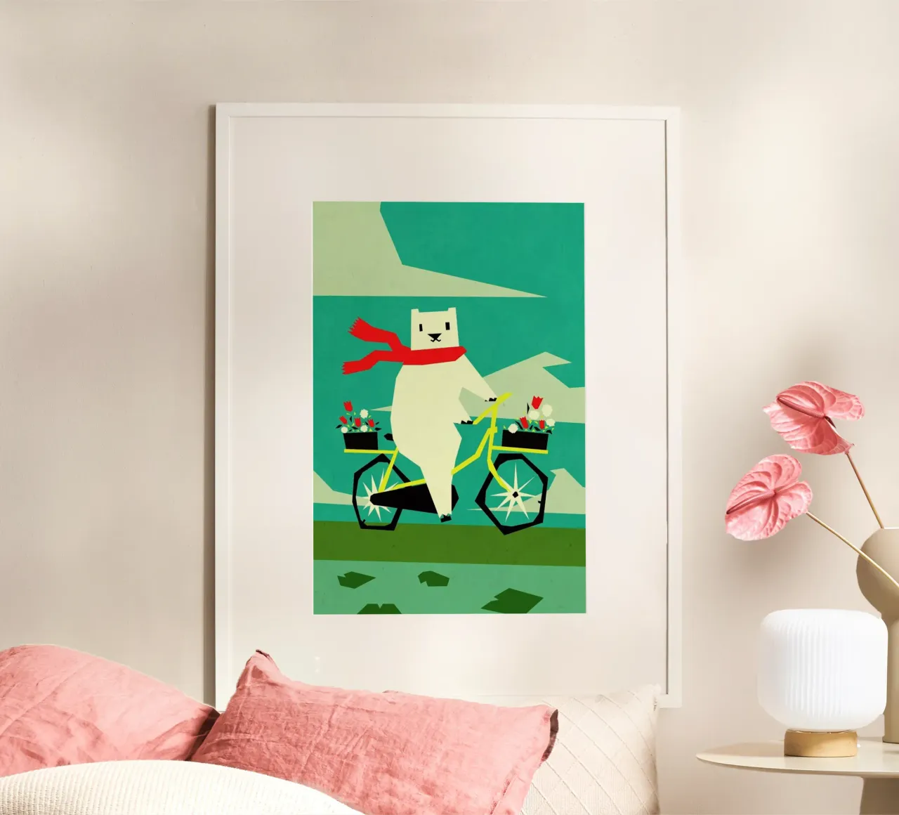 Yeti riding a bike poster con telaio in plastica da Yetiland