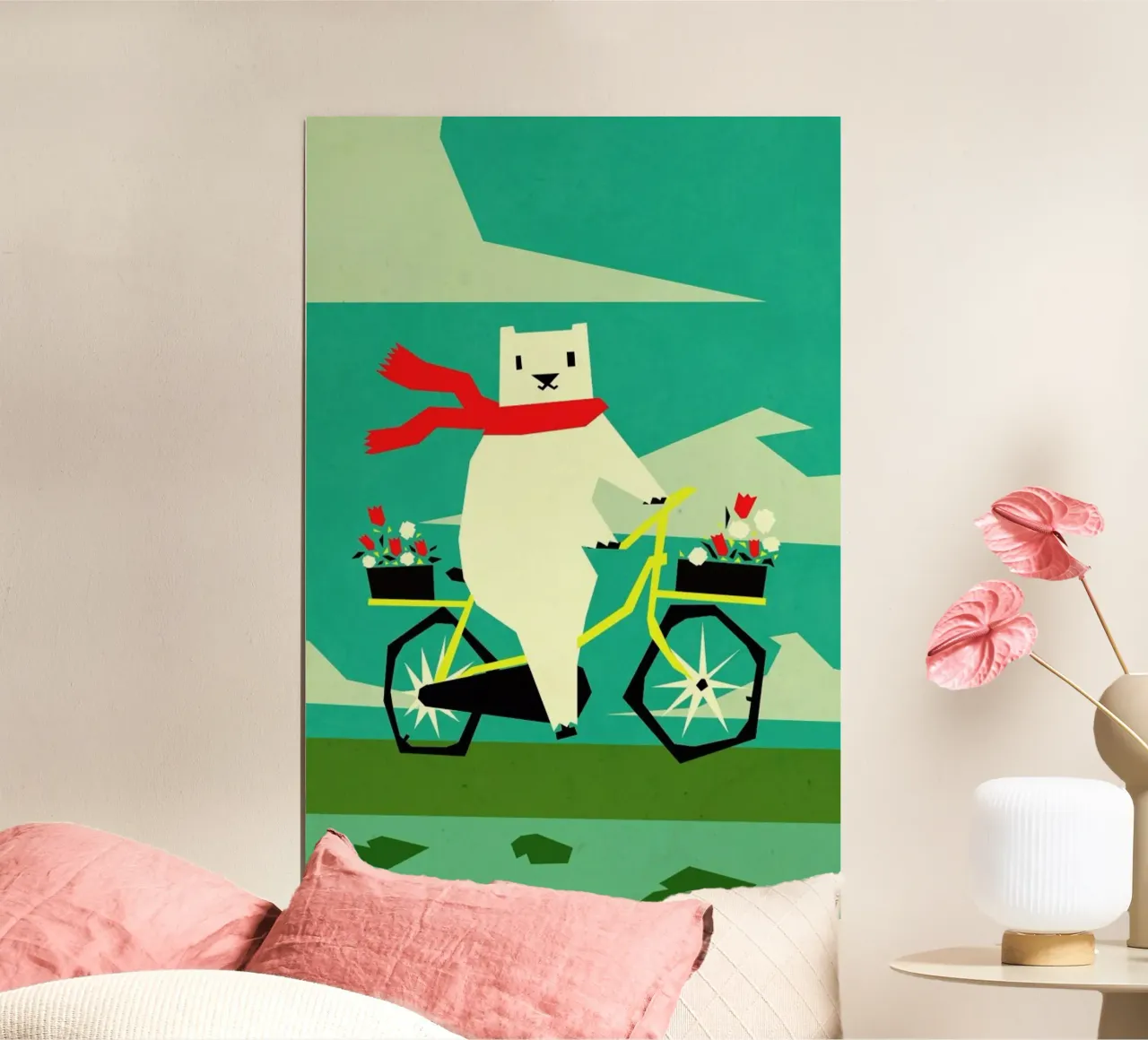 Yeti riding a bike poster con telaio in plastica da Yetiland