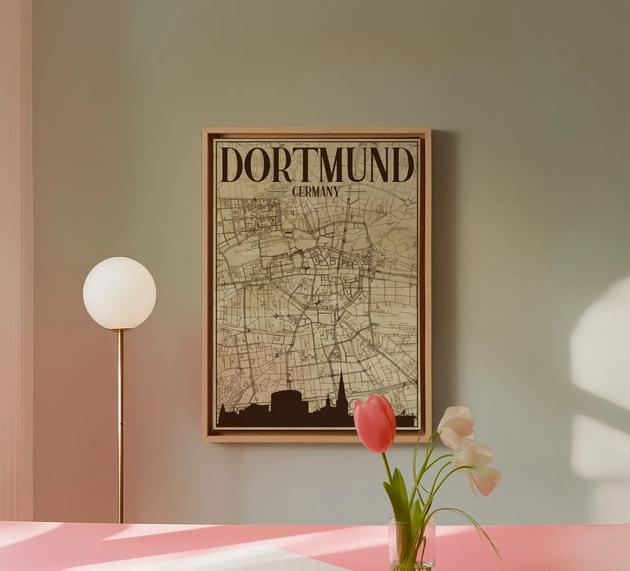 Dortmund Map Skyline canvas with Floater frame by Christopher Adams