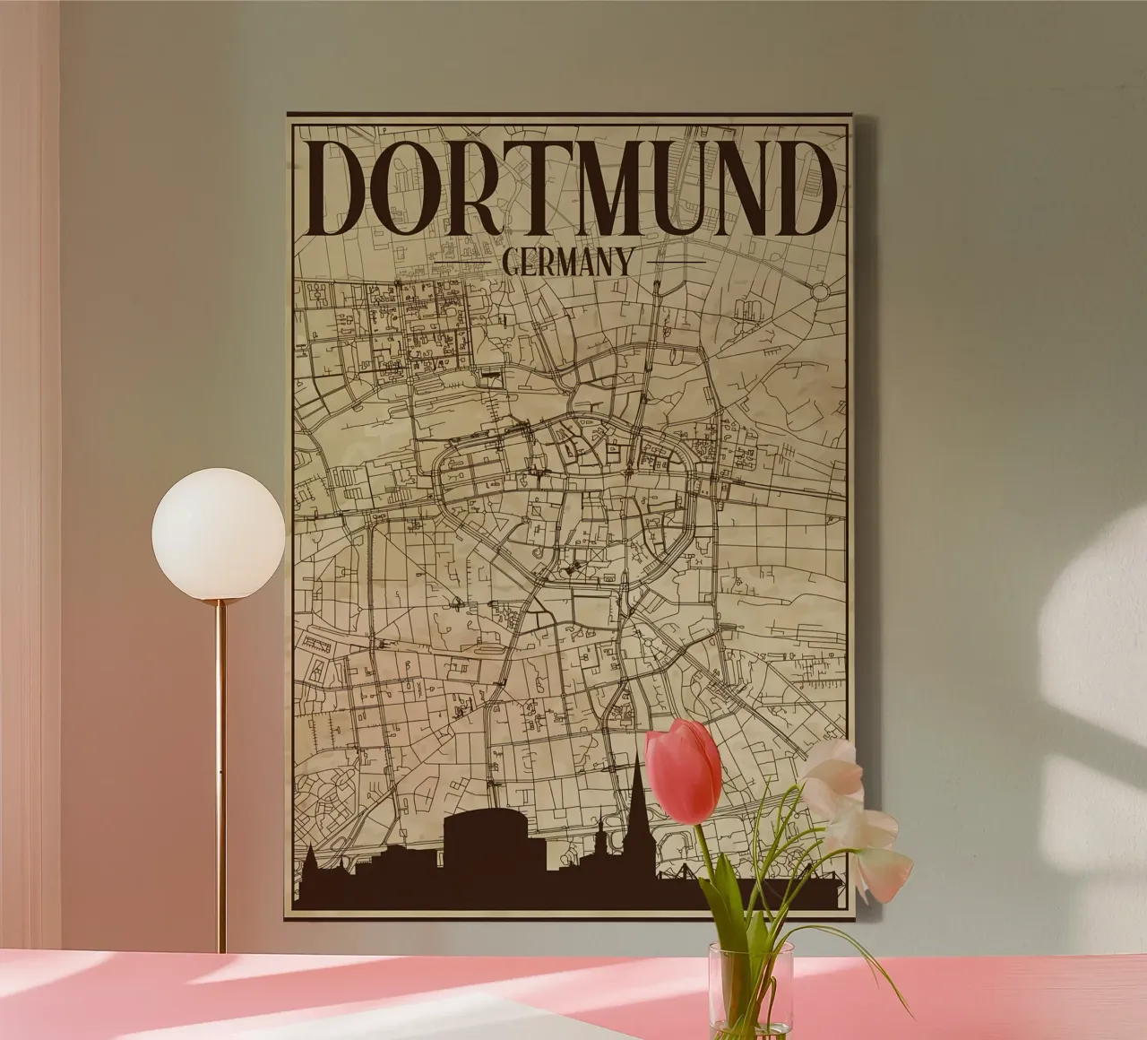 Dortmund Map Skyline canvas with Floater frame by Christopher Adams