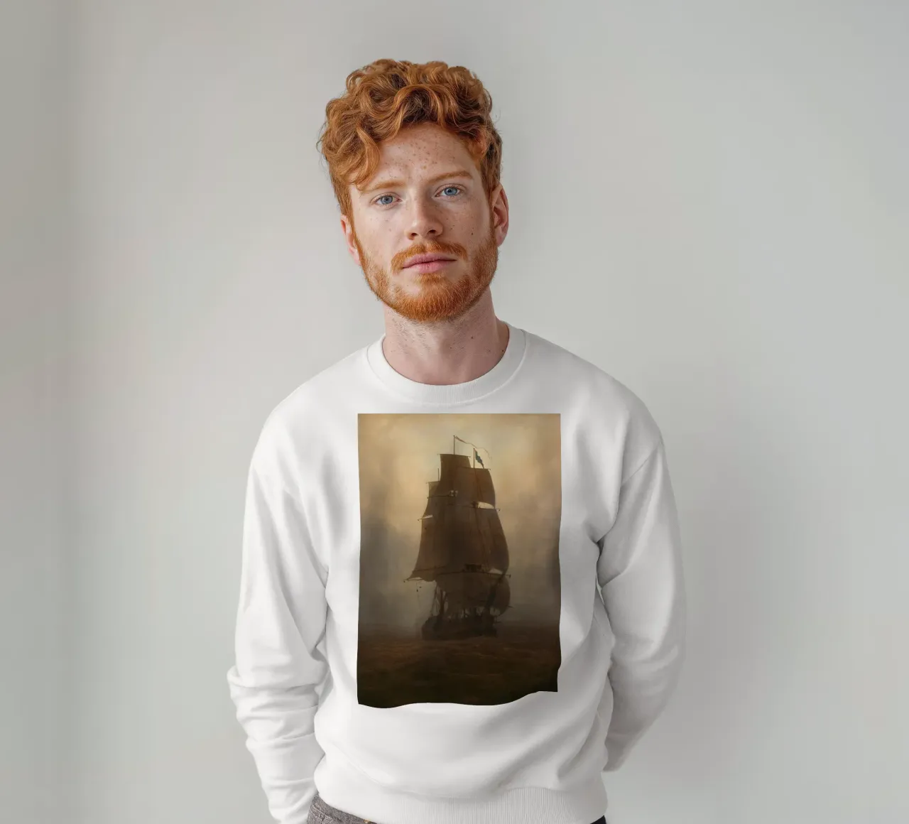 Caspar David Friedrich - Sailing ship sweatshirt by Timeless Artworks