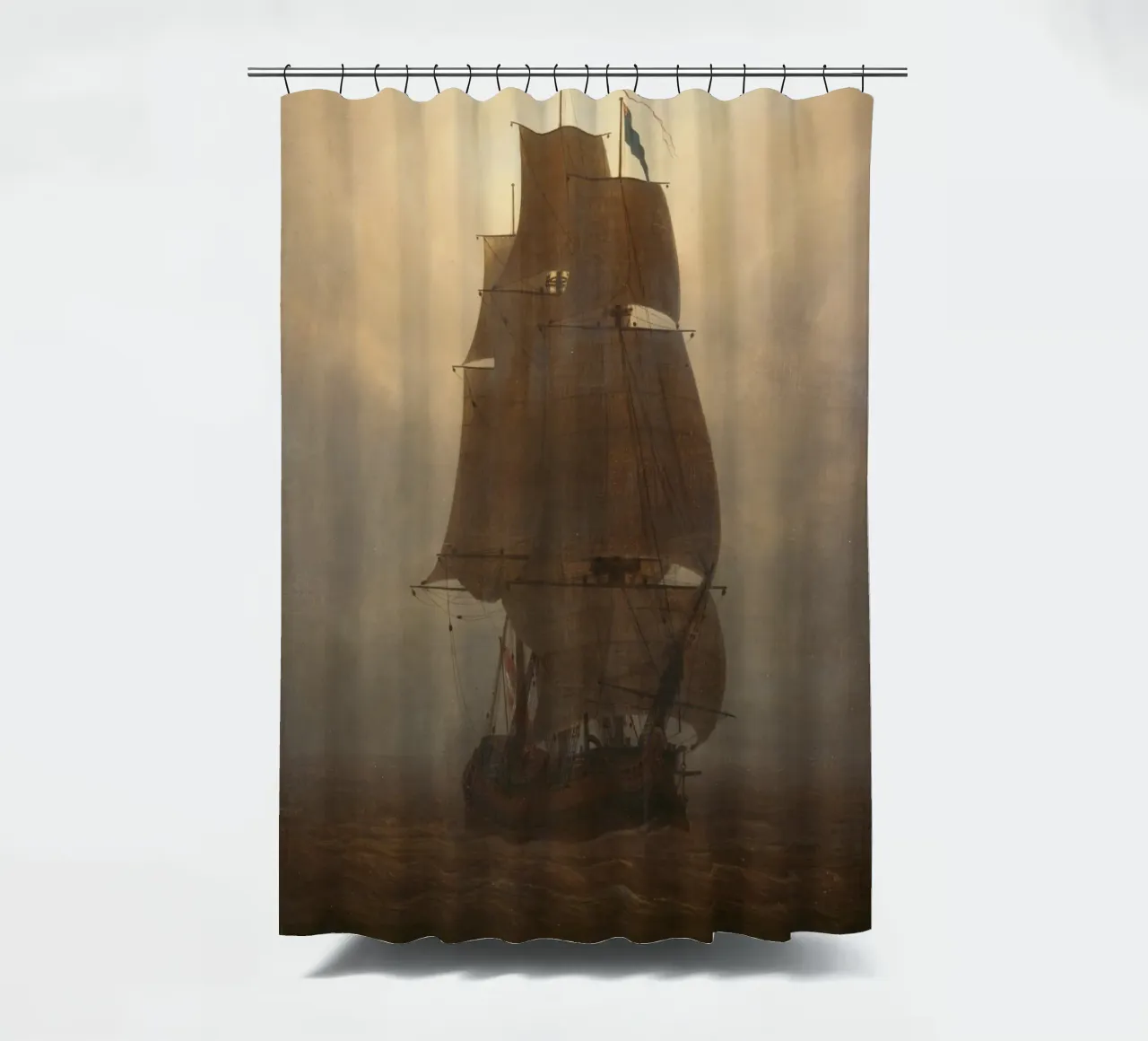 Caspar David Friedrich - Sailing ship shower curtain by Timeless Artworks