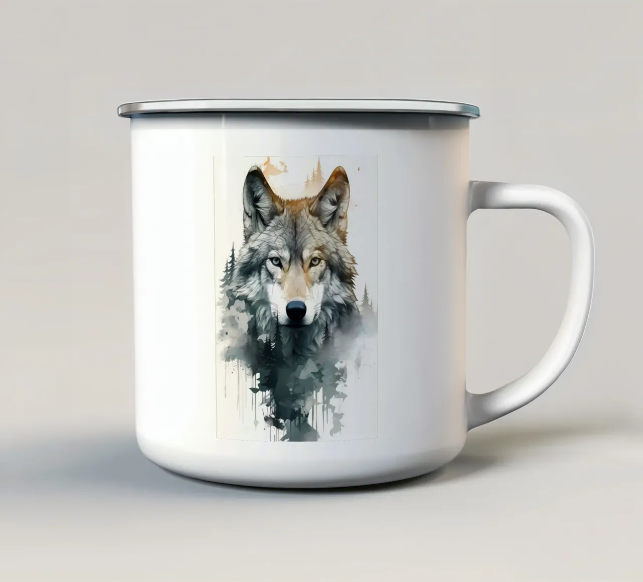 Animale lupo tazza in smalto da Pierre Walton