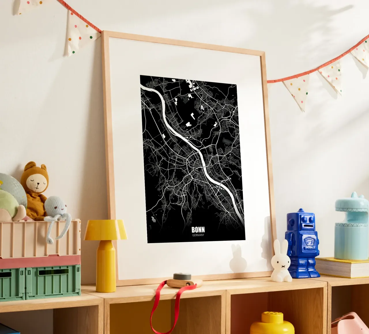 Bonn Germania Mappa scura poster con telaio in alluminio da Christopher Adams
