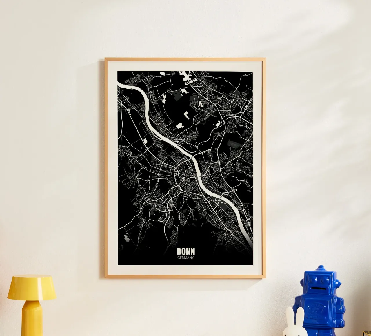 Bonn Germania Mappa scura poster con telaio in alluminio da Christopher Adams