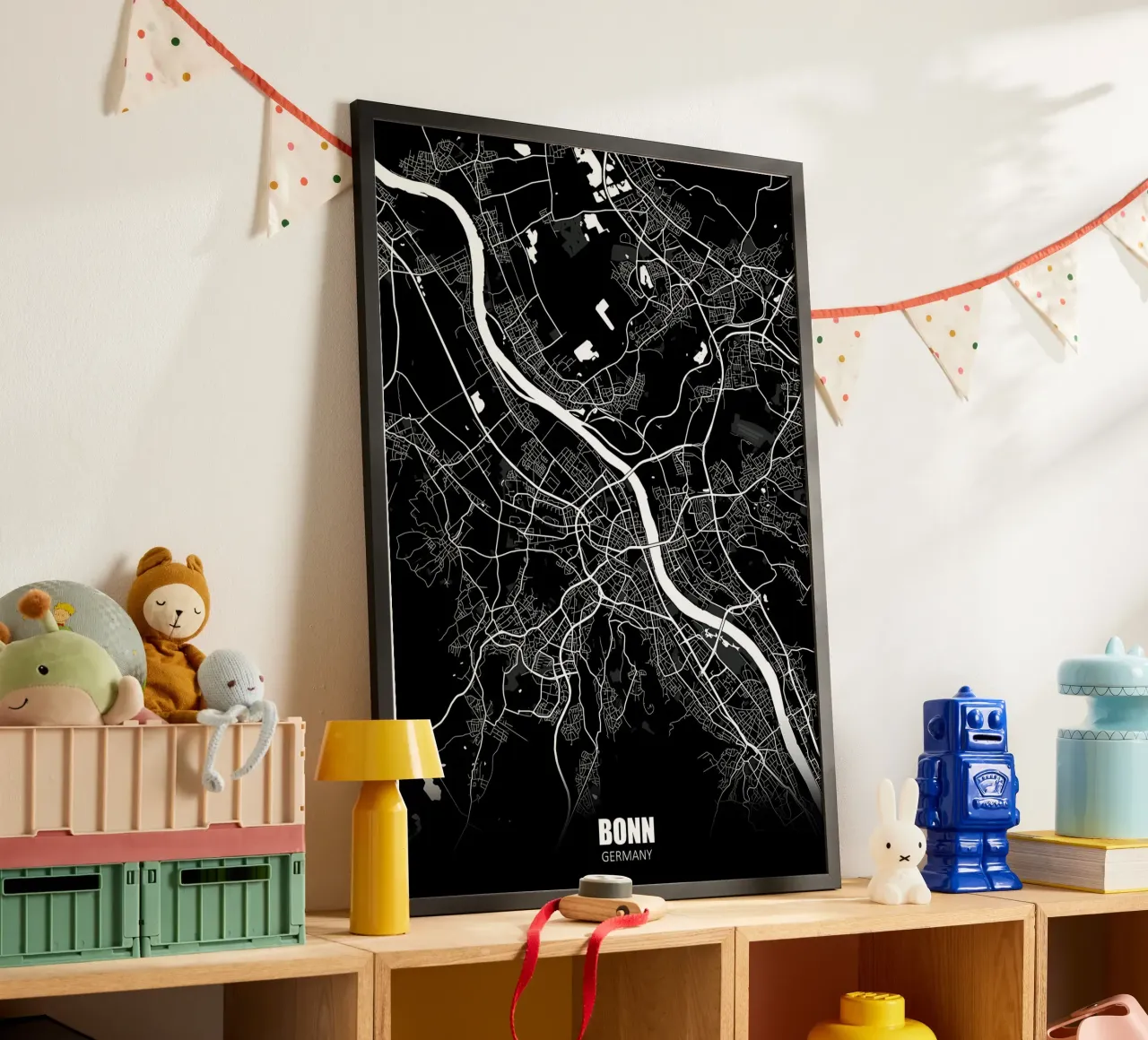Bonn Germania Mappa scura poster con telaio in alluminio da Christopher Adams