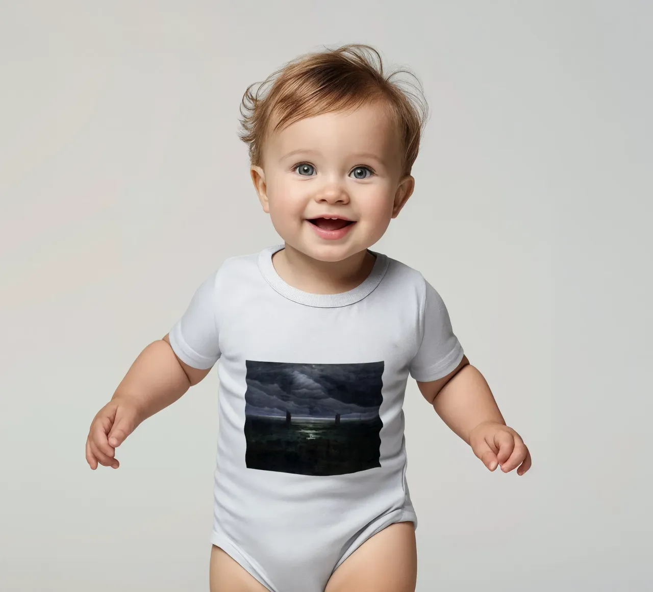 Caspar David Friedrich - Meeresufer im Mondlicht Kurzarm Babybody von Timeless Artworks