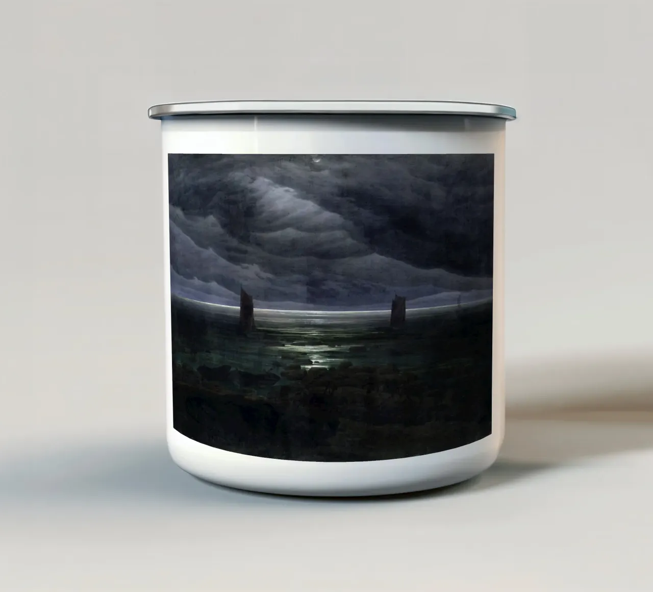 Caspar David Friedrich - Kust bij maanlicht emaille mok van Timeless Artworks
