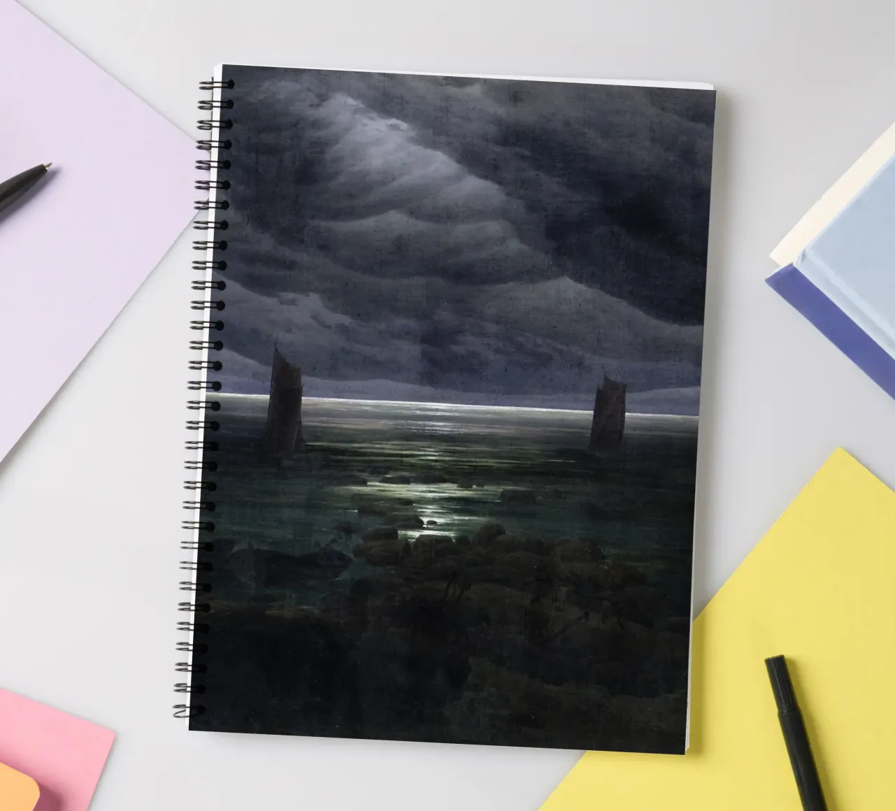 Caspar David Friedrich - Bord de mer au clair de lune carnet à spirale de Timeless Artworks