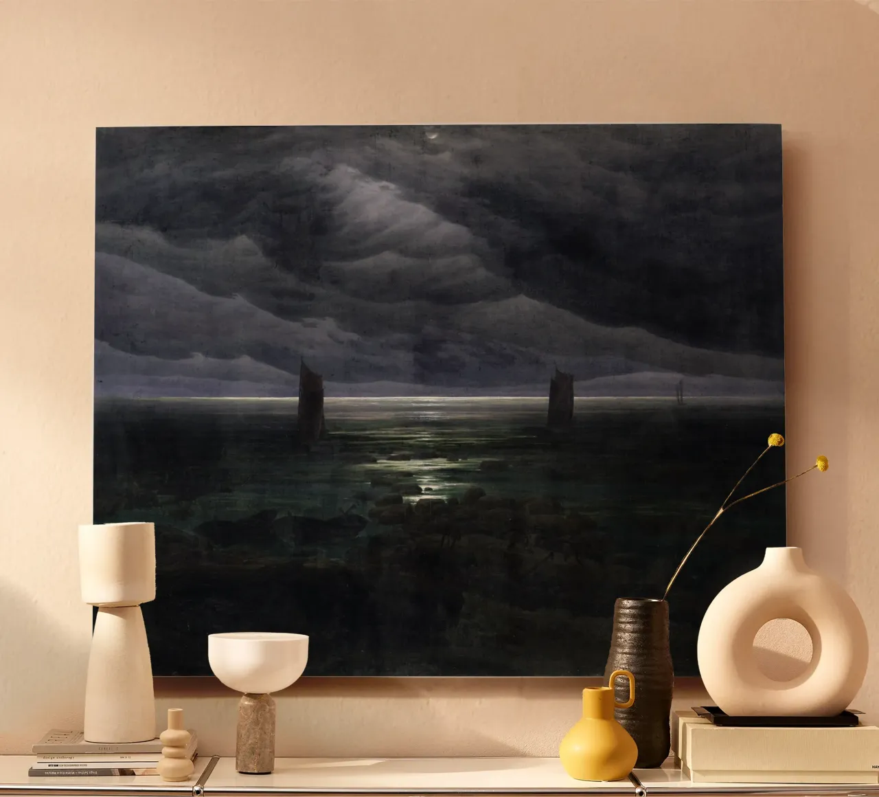 Caspar David Friedrich - Riva del mare al chiaro di luna alluminio dibond da Timeless Artworks