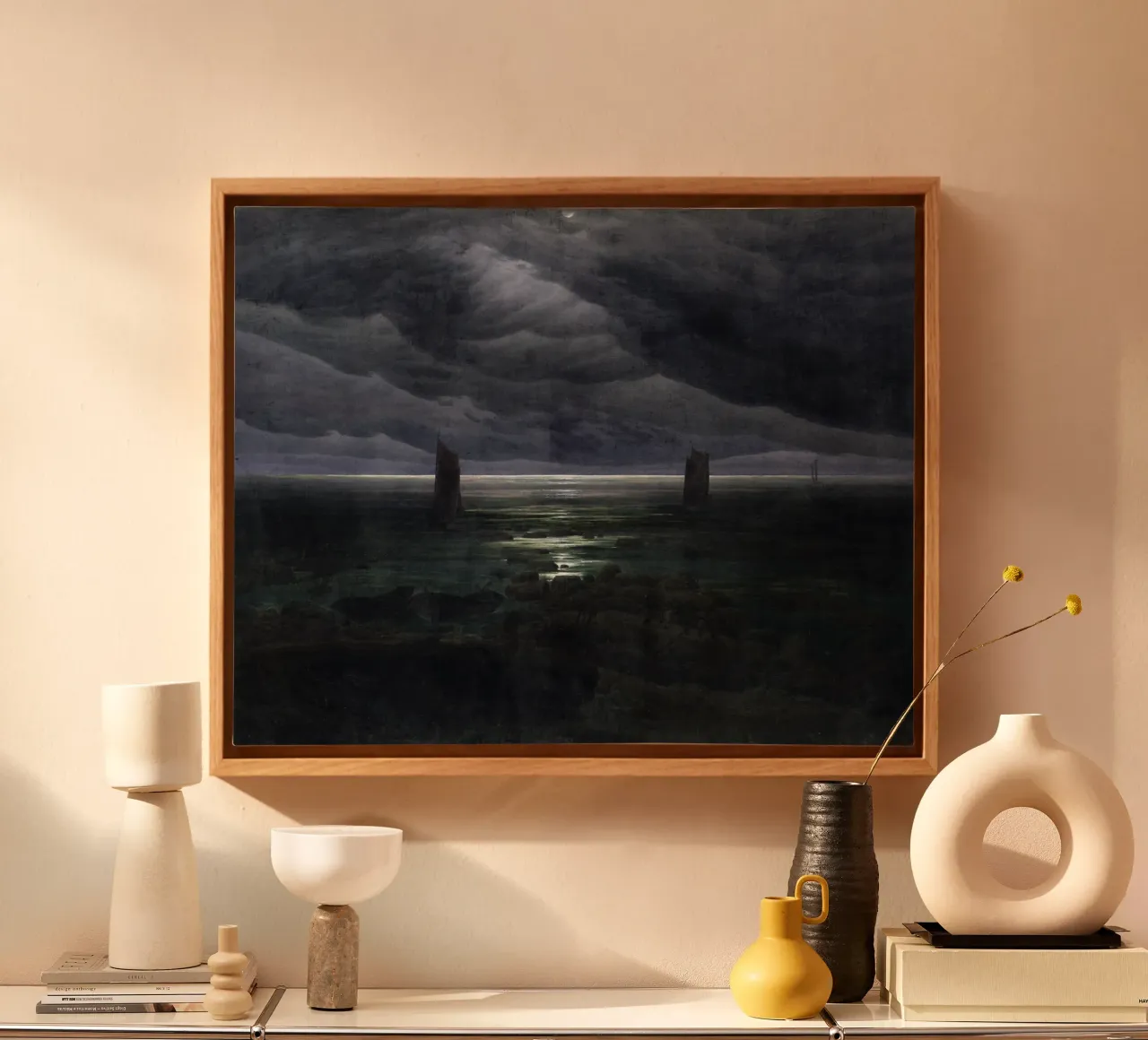 Caspar David Friedrich - Riva del mare al chiaro di luna tela con Cornice a cassetta da Timeless Artworks