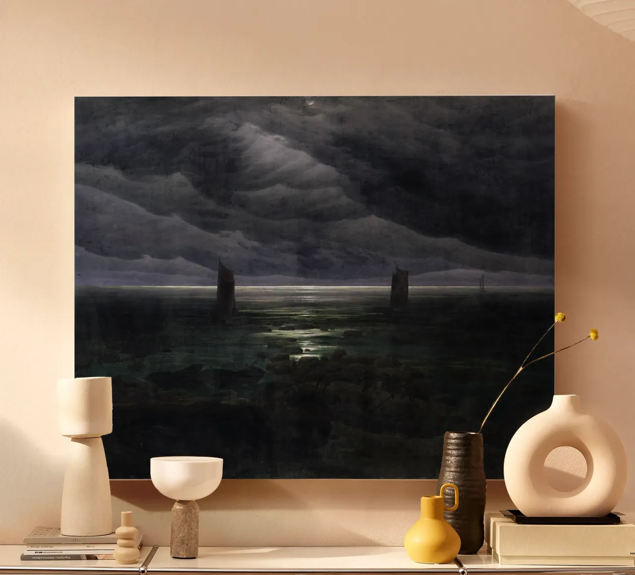 Caspar David Friedrich - Riva del mare al chiaro di luna tela con Cornice a cassetta da Timeless Artworks