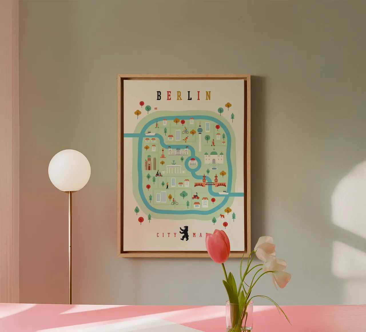 Germania Mappa della città di Berlino tela con Cornice a cassetta da Christopher Adams