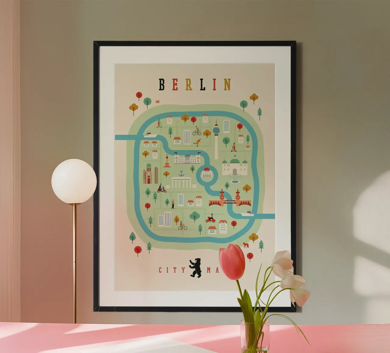 Germania Mappa della città di Berlino poster con telaio in alluminio da Christopher Adams
