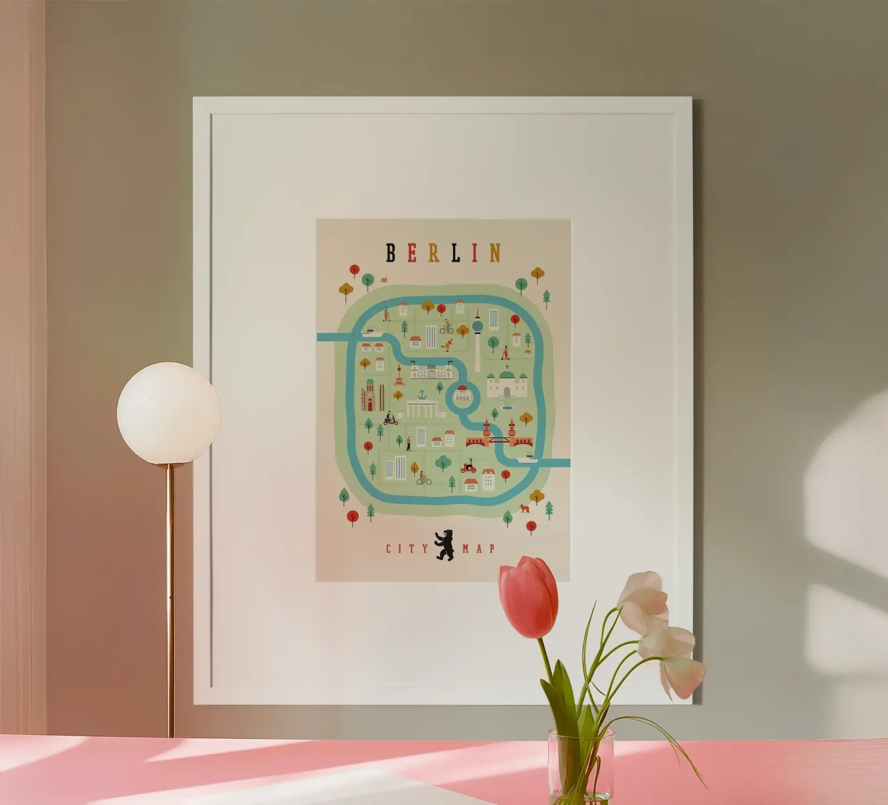 Germania Mappa della città di Berlino poster con telaio in alluminio da Christopher Adams