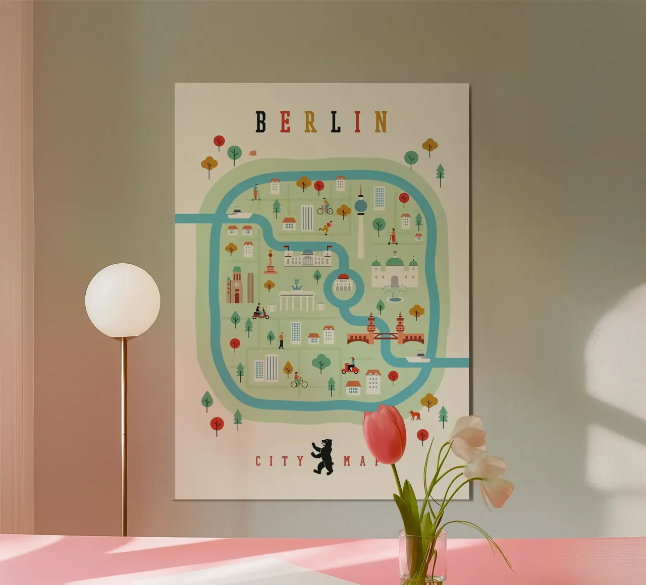 Germania Mappa della città di Berlino poster con telaio in alluminio da Christopher Adams