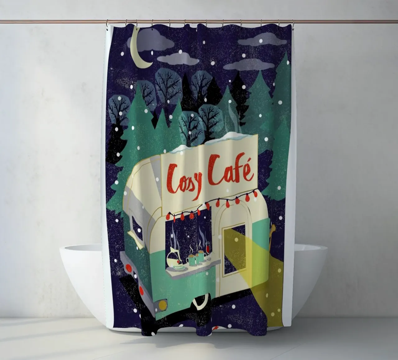 Cosy Cafe 2 shower curtain by Rocket68