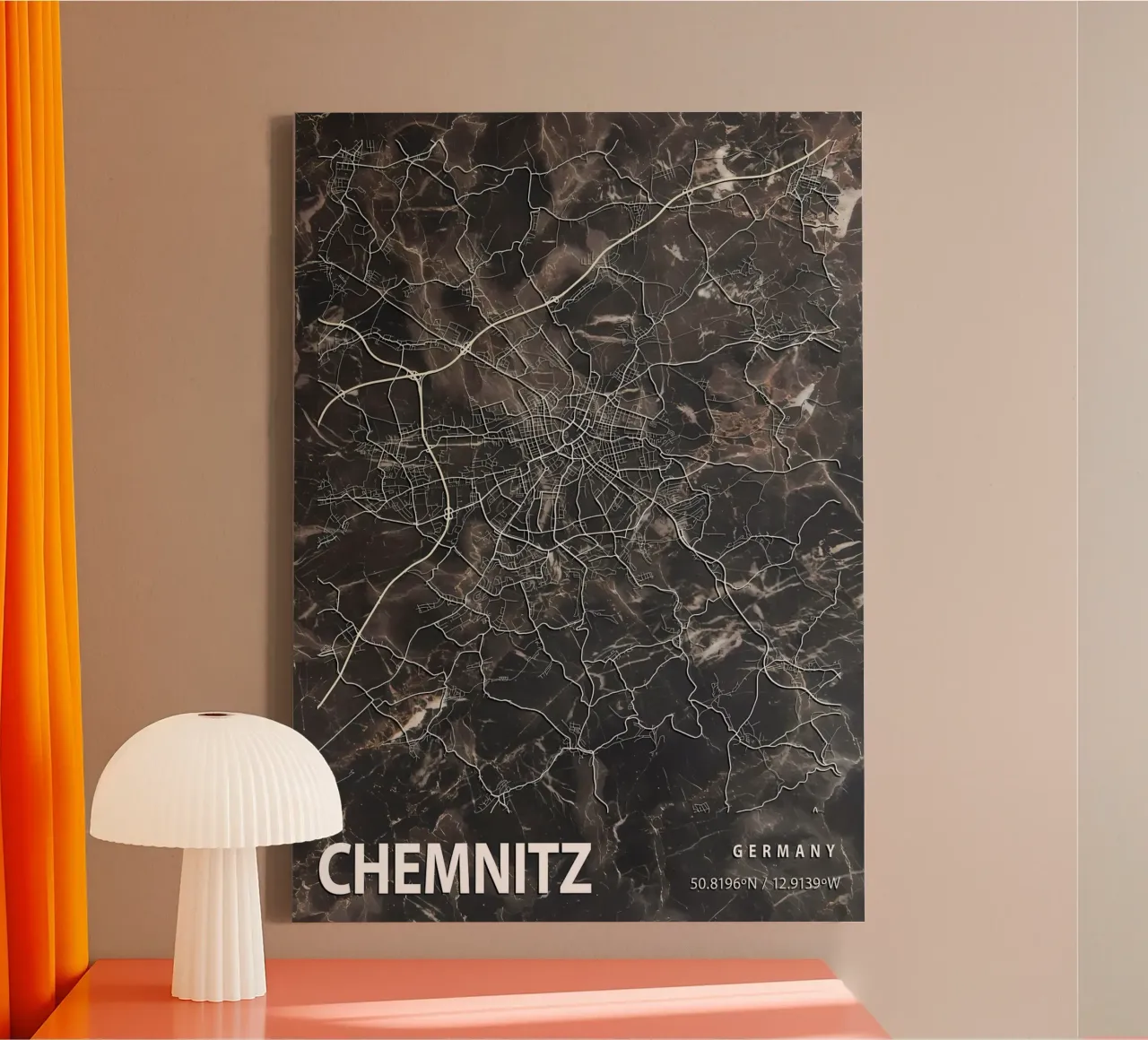 STADSPLATTEGROND CHEMNITZ canvas met Baklijst van Christopher Adams