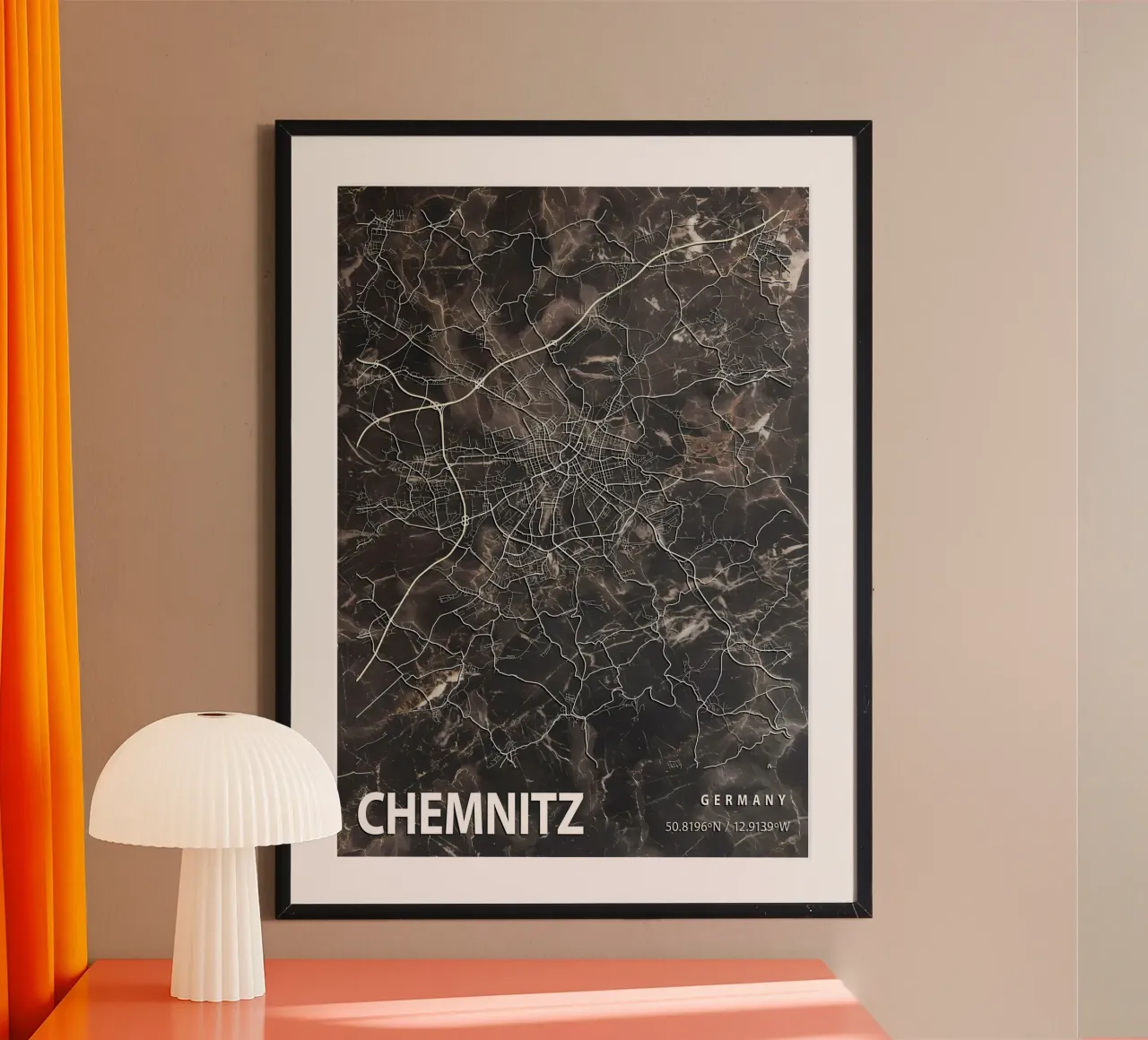 MAPPA DELLA CITTÀ DI CHEMNITZ poster con telaio in plastica da Christopher Adams