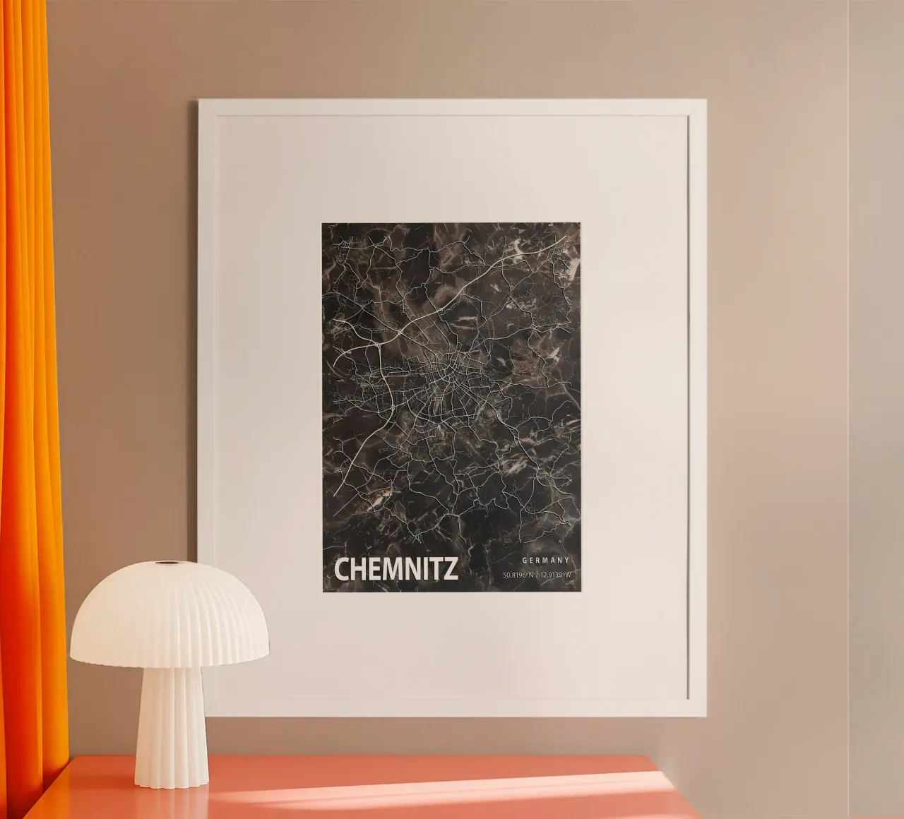 MAPPA DELLA CITTÀ DI CHEMNITZ poster con telaio in plastica da Christopher Adams