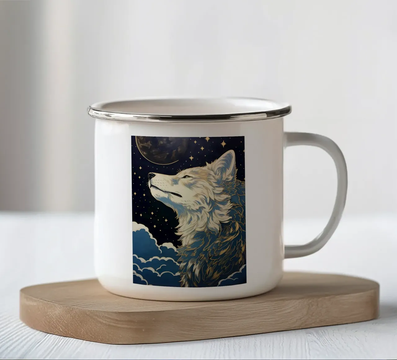 Animale lupo tazza in smalto da Pierre Walton