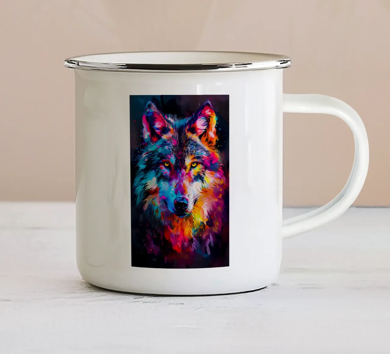 Animale lupo tazza in smalto da Pierre Walton