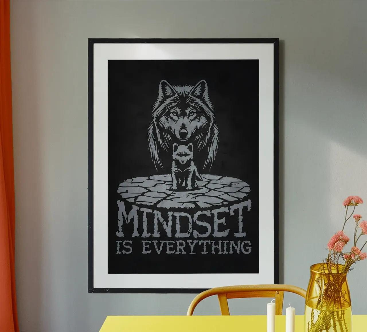 Animale lupo poster con telaio in legno da Pierre Walton