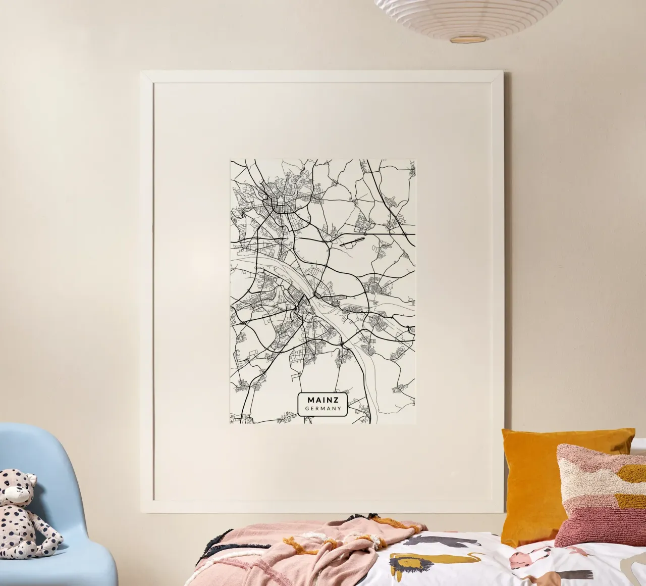 Mainz Germania Mappa Città poster con telaio in legno da Christopher Adams