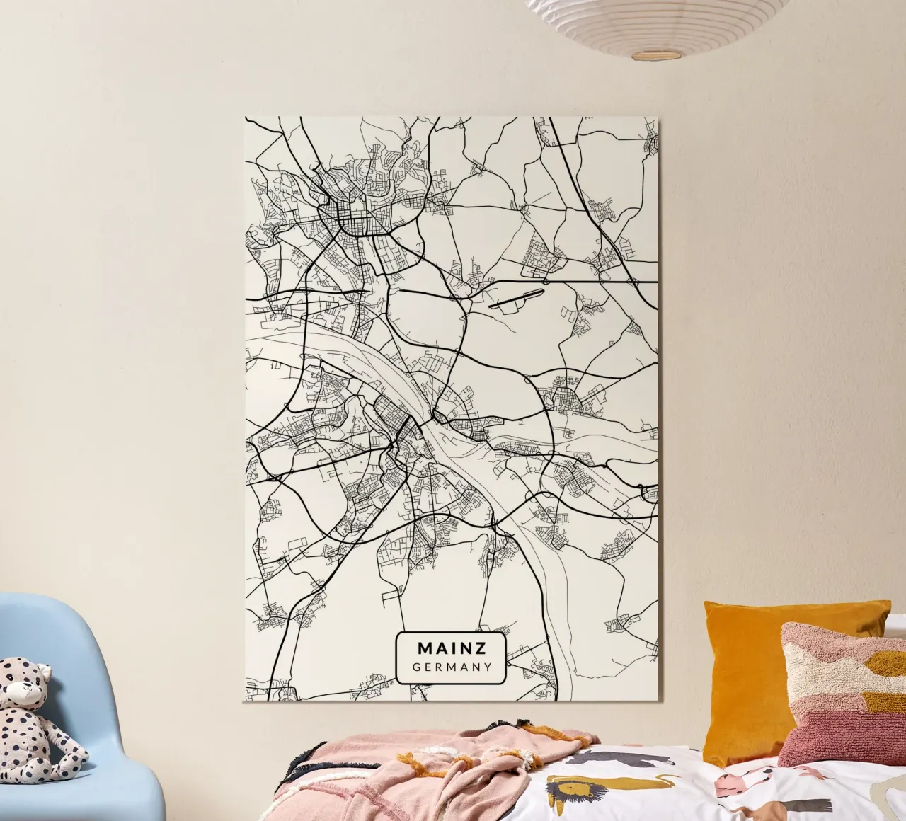 Mainz Germania Mappa Città poster con telaio in legno da Christopher Adams