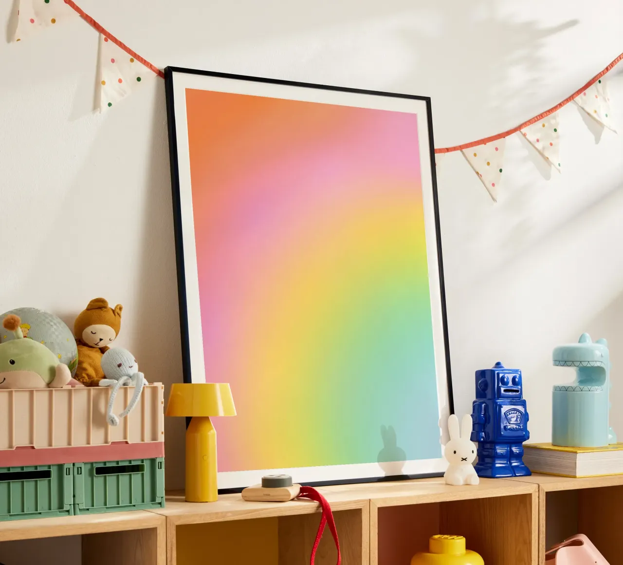 Dreamy Candy Rainbow Gradient poster with aluminum frame by Dominique Vari Abstract
