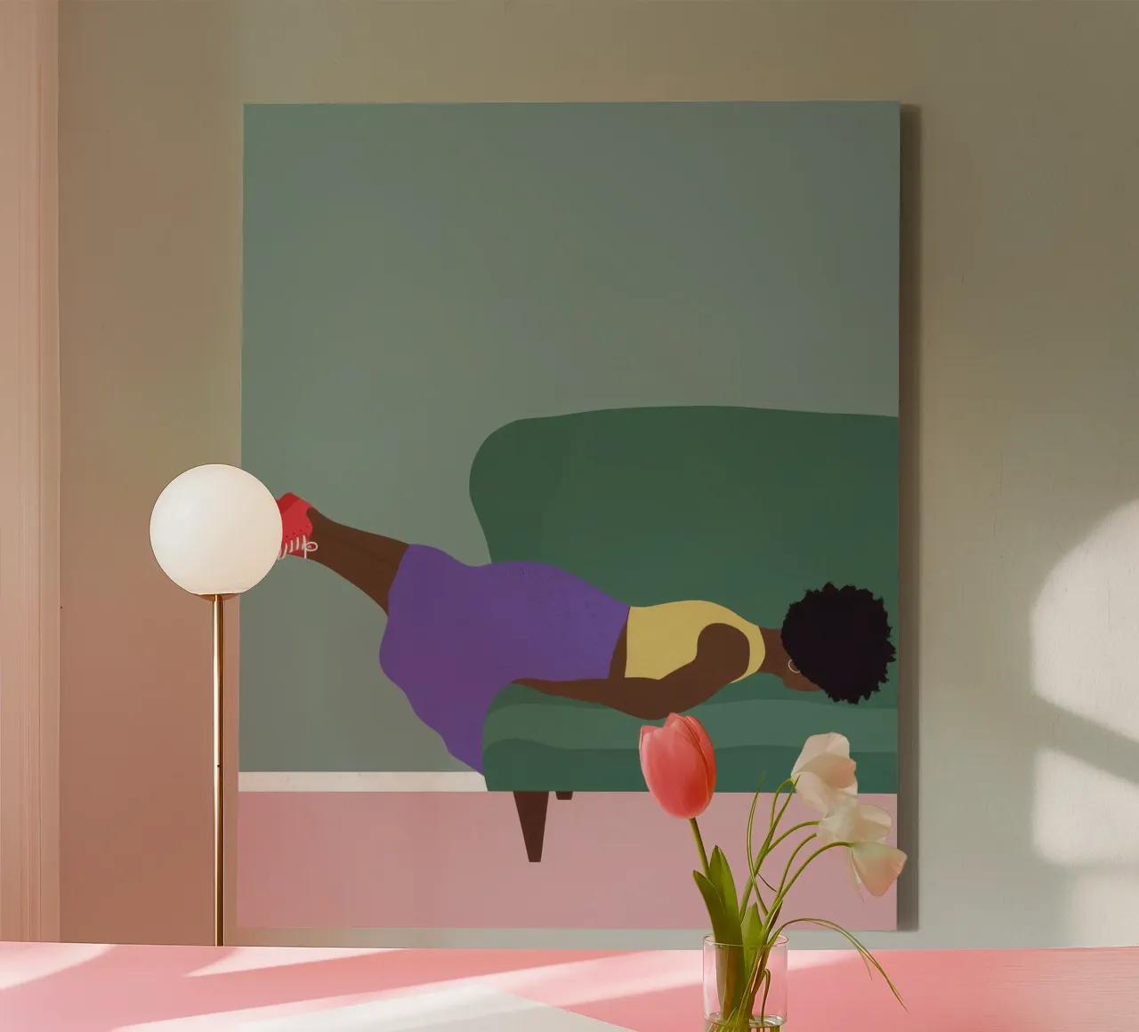 Couch Relaxation Pose canvas with Floater frame by Demar Galleria