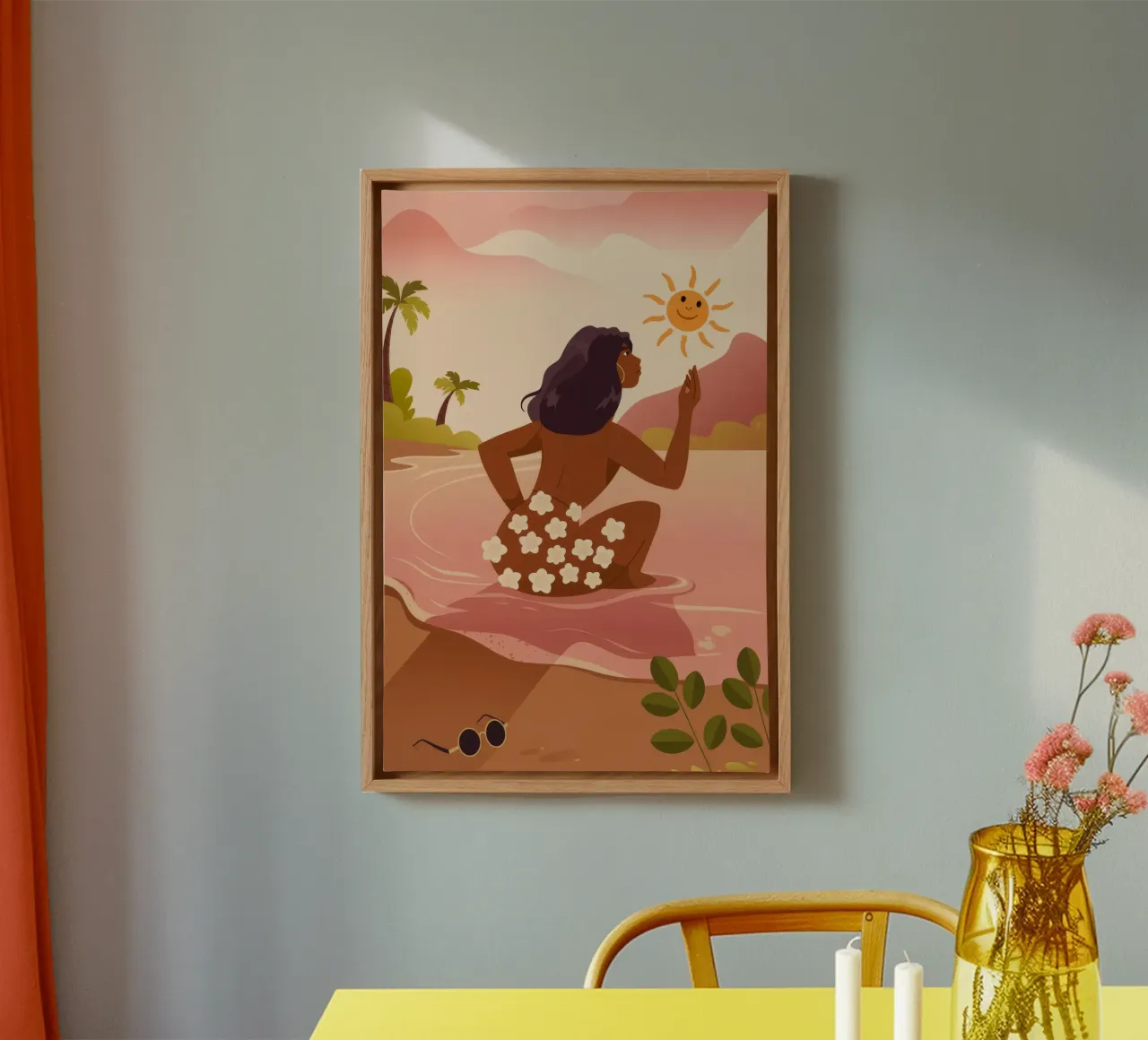 Water en zon canvas met Baklijst van Demar Galleria