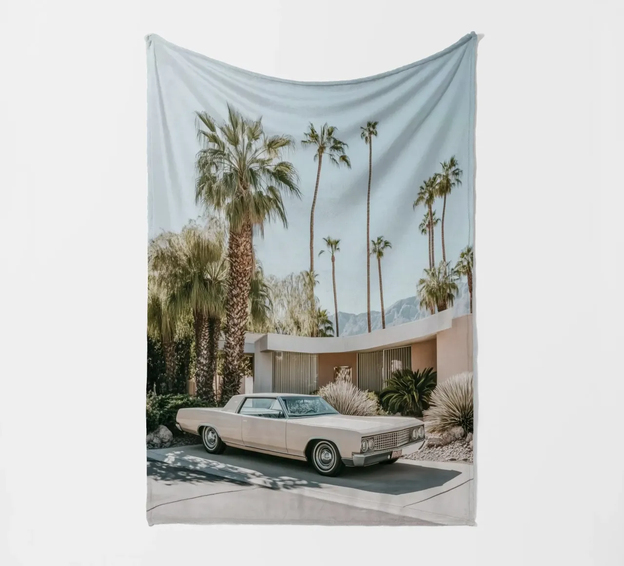 Palm Springs nostalgic architecture fleece blanket by Carinaprint