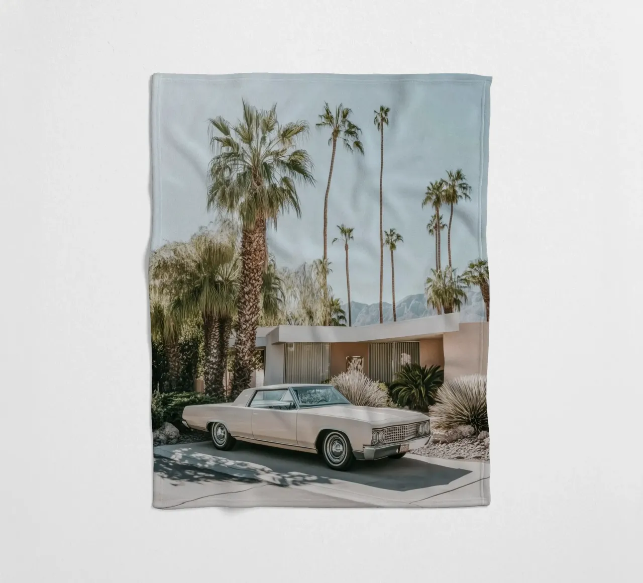 Palm Springs nostalgic architecture fleece blanket by Carinaprint