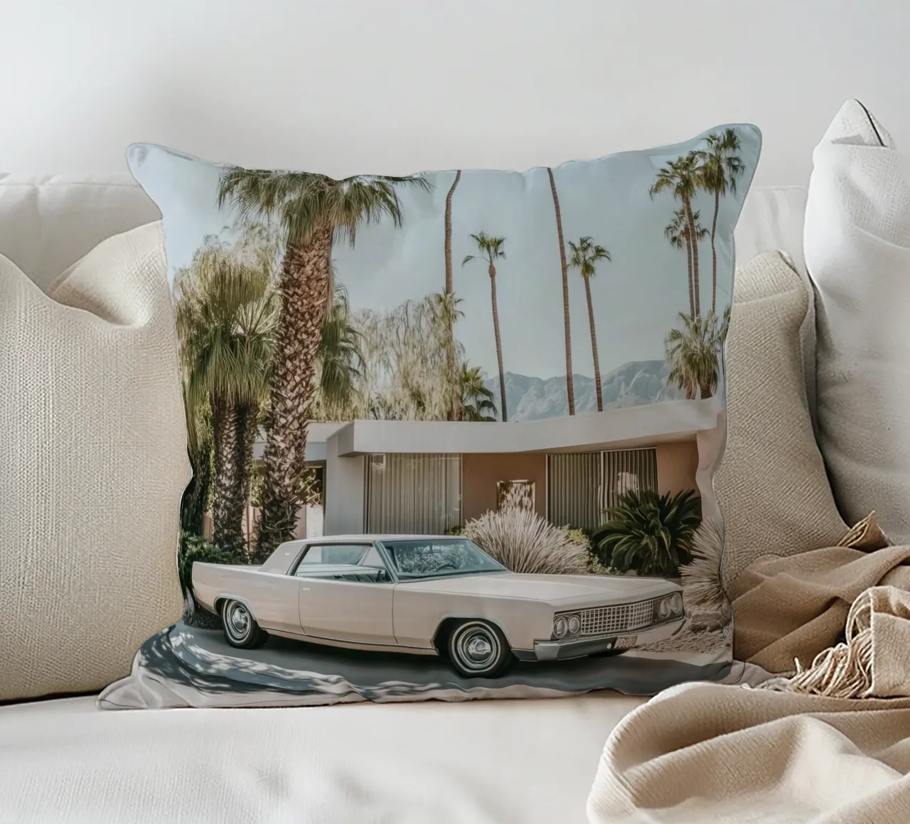 Palm Springs nostalgic architecture decorative cushion by Carinaprint