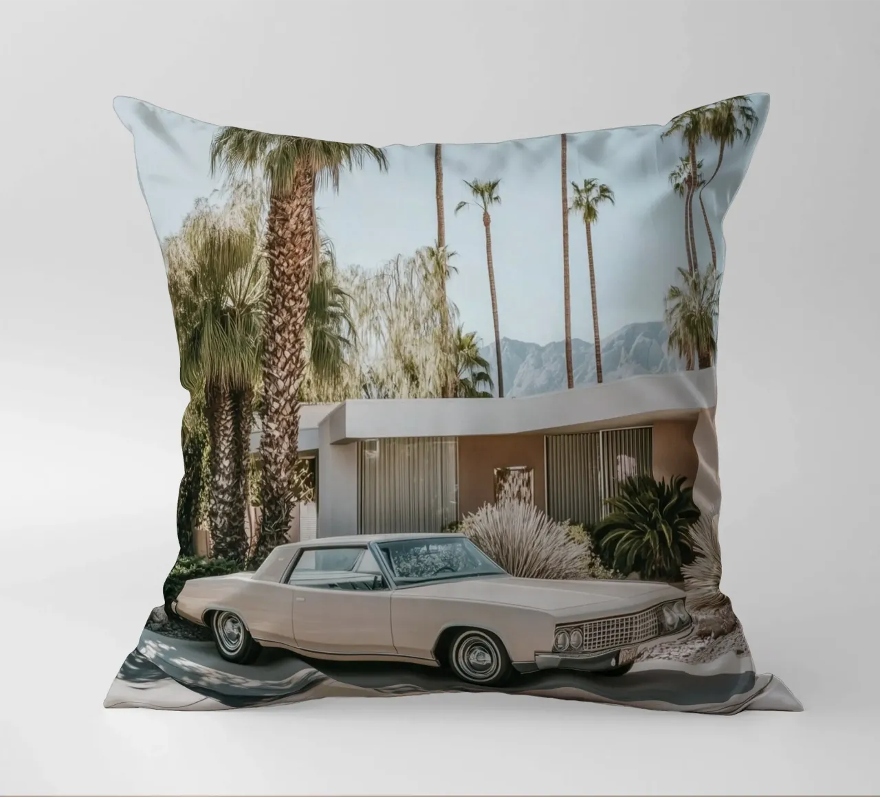 Palm Springs nostalgic architecture decorative cushion by Carinaprint