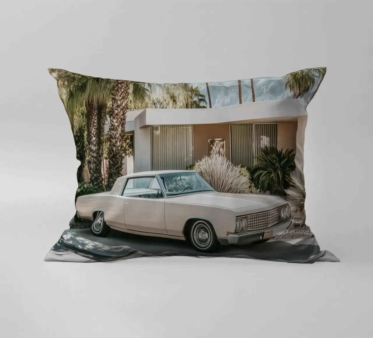 Palm Springs nostalgic architecture decorative cushion by Carinaprint